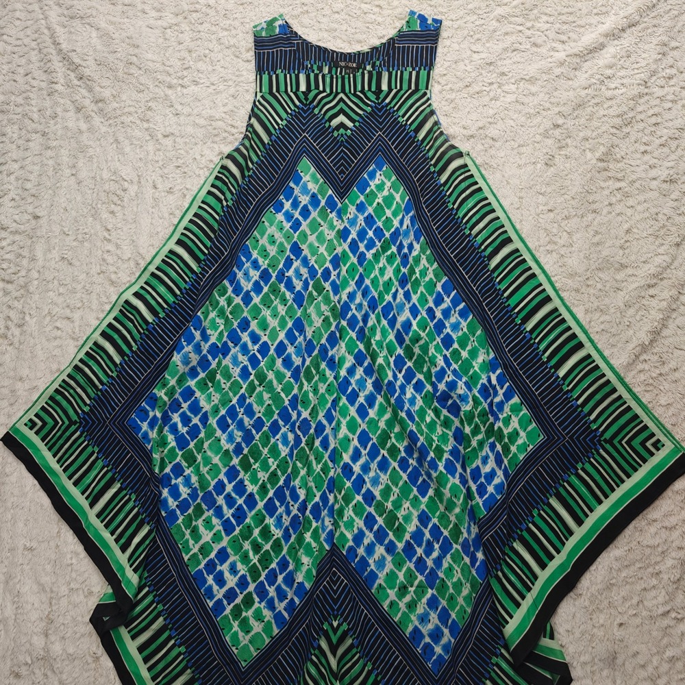 Nic+Zoe Silk Handkerchief Hem Dress Womens PS Geometric Resort Beach Boho Loud